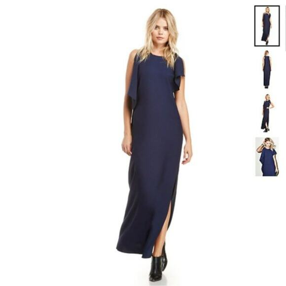 Revolve Blaque Label Maxi Dress Navy Flutter Winged M - Picture 12 of 15
